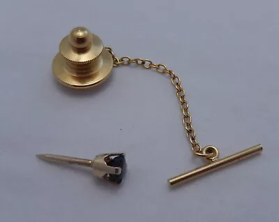 14k YELLOW GOLD TIE TACK .25 Blue Sapphire-like Stone 1/3 Gram Marked • $38.55