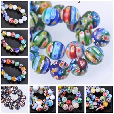 Round 6mm 8mm 10mm 12mm 14mm Mixed Millefiori Glass Loose Beads DIY Jewelry • £3.06