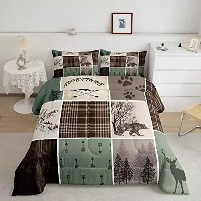 Wild Bear Comforter Set Deer Elk Rustic Animal Xmas Gifts Comforter Set With 2 P • $37.51