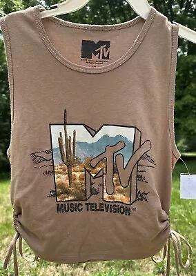 MTV Music Television Women Juniors Graphic Cropped Tank Top Crop Top Cinched XL • £19.30