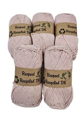 Respect Recycled DK  Knitting Crochet Cotton Yarn  5 X 100g Balls Light Pink • £0.99