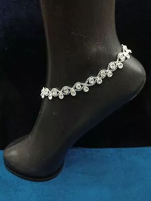 CZ Bollywood Indian 927 Silver Plated Designer Women Anklets Pair • $33.50