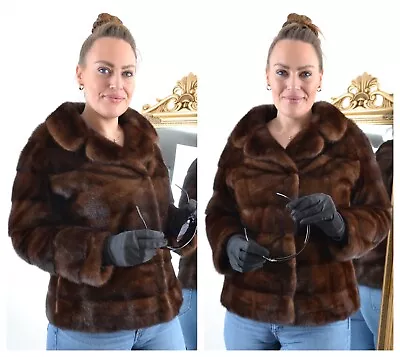 Us4795 Real Mink Fur Jacket Ranch Mink Striped Female Skins Size M - Nerzjacke • $299