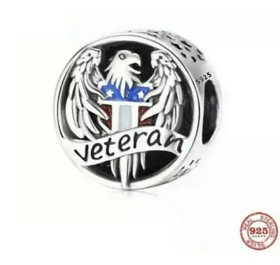 Veteran Military USA Flag S925 Silver Jewelry Charm European Bead Fit Bracelet • $18