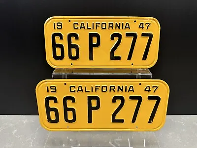 $152.50 • Buy Pair Vintage 1947 CALIFORNIA Yellow LICENSE PLATES Hot Rod Lowrider Coupe SCTA