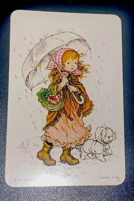 $4 • Buy Sarah Kay Genuine Blank Back Swap Card Girl With Umbrella And Dog