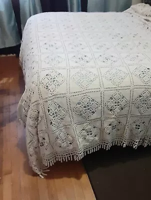 Vintage Imperial Elegance Crochet Bedspread  Duvet Valances 100% Cotton Cream  • $23.24