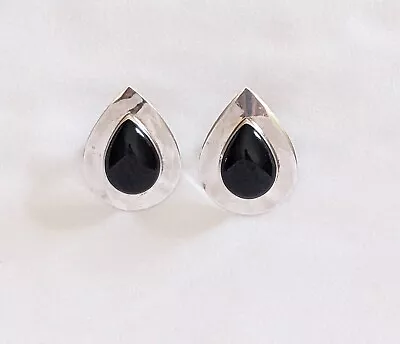 Vtg Sterling Silver .925 SJC Sundance Jewelry Co NM Black Onyx Teardrop Earrings • $40