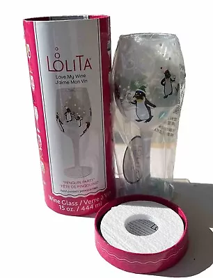 Lolita 2019 Penguin Party Hand Painted 15 Oz. Wine Glass Handpainted New • £28.94