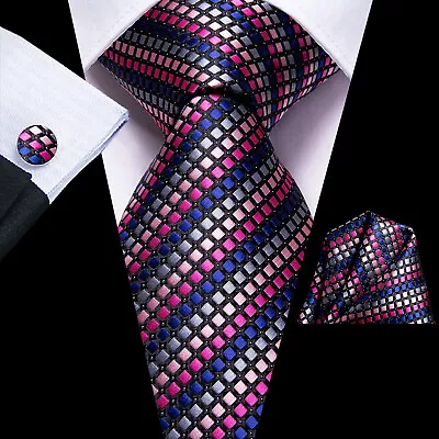 Blue Red Gold Striped Mens Silk Tie And Handkerchief Set Necktie Formal Wedding • $12.99