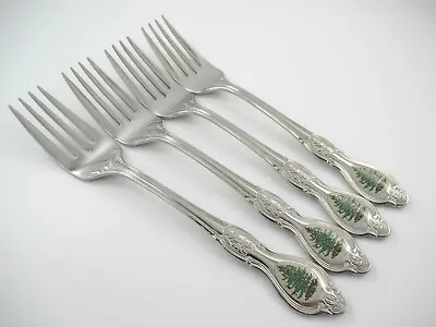4 Salad Forks Spode Christmas Tree Stainless Flatware Off White Insert Wallace • $79