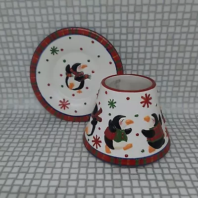 Yankee Candle Shade & Tray Penguin Party Christmas Festive Retired Ceramic Small • £18.99