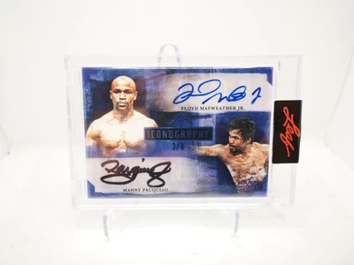 $675 • Buy 2021 Leaf Floyd Mayweather & Manny Pacquiao 3/6 Auto Iconography Art Of Sport