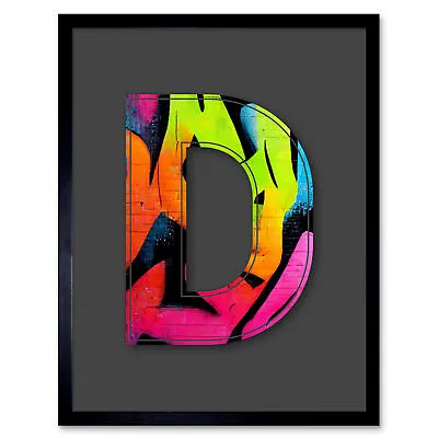 $31.34 • Buy Letter D Fluorescent Abstract Decorative Graffiti Initial Framed Wall Art 9X7 In