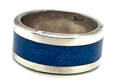 Mens Simple Turquoise Blue Solid Band Sterling Silver 925 Vintage Size 9 Ring • $57