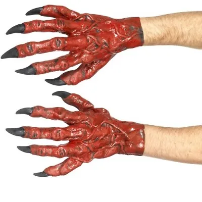 Adult Halloween Fancy Dress Devil Hands Monster Gloves Red Demon By Smiffys • $24.28
