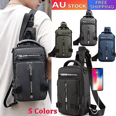 $6.85 • Buy Men Chest Bag Shoulder Backpack Man Sling Cross Body Satchel Travel Bag USB Port