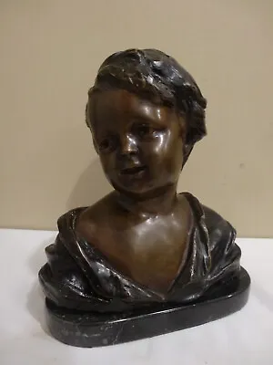 Antique Bronze Statue After Auguste Moreau Child Bust With Marble Base.  • $175