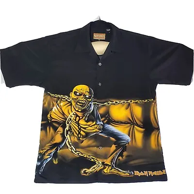 Iron Maiden-Piece Of Mind Dragonfly Mens XL Button Front Shirt- Black V-Neck EUC • $120