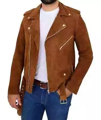 Men Brown Suede Leather Biker Jacket Men Suede Leather Jacket NFS-915 • $112.31