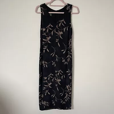 Women’s Marilyn Anselm Hobbs Black Floral Midi Sleeveless Dress UK Size 10 • £24.95