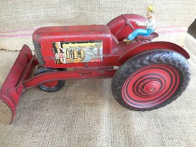 Vintage Marx Tin Lithograph Toy Tractor With Scrape And Original Driver • $120