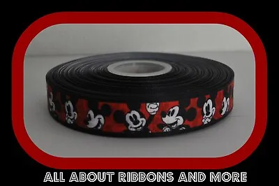 7/8 Inch Mickey Mouse Heads On Red Grosgrain Ribbon- 1 Yard • $0.99