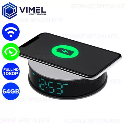 WIFI Alarm Security Clock Camera 64GB Mobile Phone Wireless Charger LIVE VIEW • $249