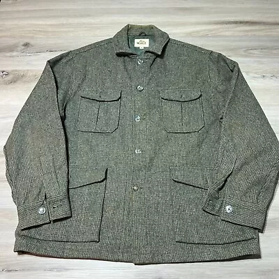 Vintage Woolrich Green Tweed Wool Button Collared Jacket Shacket Mens 46 XL 90s • $68.88