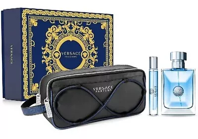 VERSACE POUR HOMME Cologne For MEN 3 Pcs SET 3.4 Oz EDT Spray + 0.3oz Mini + BAG • $69.95