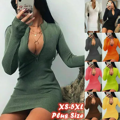 $15.77 • Buy Women Party Sexy Bodycon Zipper Mini Dress Ladies Jumper Tops Dresses Sweater AU