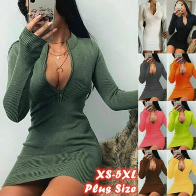 $15.77 • Buy Women Party Sexy Bodycon Zipper Mini Dress Ladies Jumper Tops Dresses Sweater AU