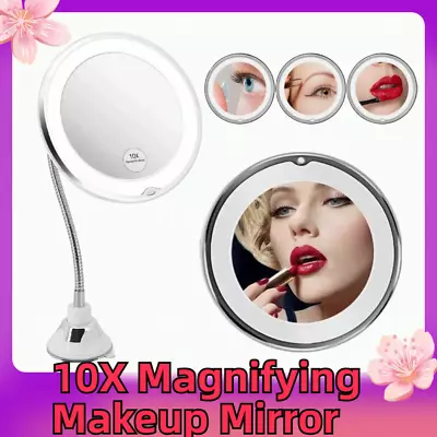 10X Magnifying Makeup Mirror With LED Light Suction Mirror Gooseneck • $11.01