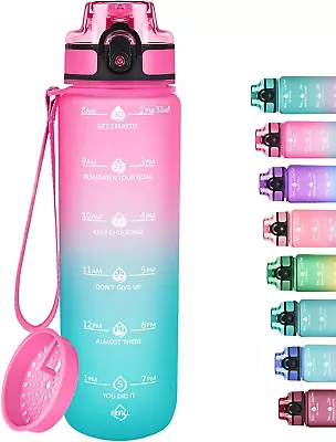 32Oz Motivational Sports Water Bottles With Time Marker(Without Straw) & Fruit S • $15.93