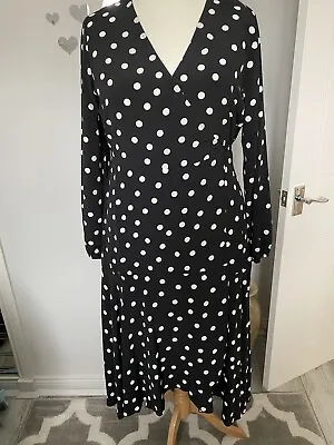 Ladies Polka Dot Wrap Dress With Frilled Hem- Size16 By Wallis • £12.99