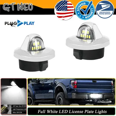 Chrome White LED License Plate Tag Light Lamps For 1999-2016 Ford F150 F250 F350 • $13.99