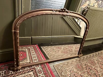 £100 • Buy Huge Victorian Wooden Decorative Bronze Gold Over Mantle Mirror Vintage Antique