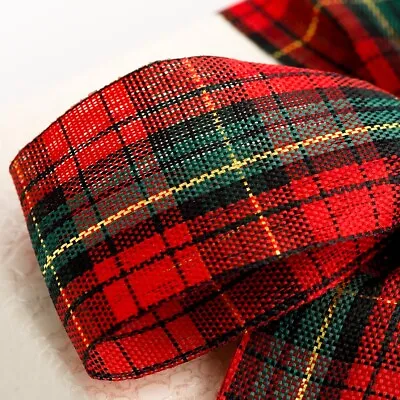 Christmas Tartan Ribbon Red Green Tying Wreath Decoration Crafts Florist • £1.75