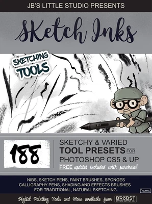 $4 • Buy Sketch Ink Brushes Tool Presets For Photoshop CS5 + (CC) Digital Painting