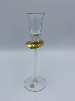 Vintage Venetian Handblown Clear Glass & Gold Italian Cordial Glass 8” • $9.99