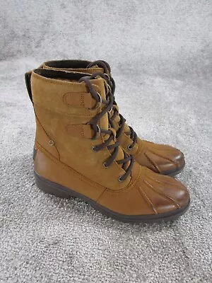 Ugg Boots Womens Size 7 Azaria Duck Boots Brown Leather Ankle • $59.99