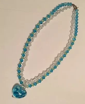 Beaded Costume Jewelry Necklace - Pretty Beads With Glass Heart Pendant • $16.14