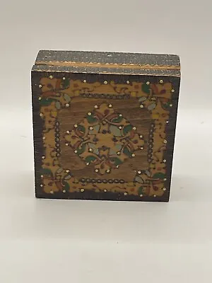 Pyrography Hinged Box Trinket Hand Painted 5”X5” • $24.99