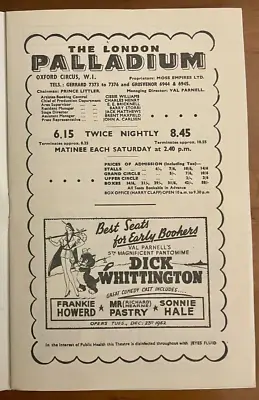 Dick Whittington VINTAGE UK THEATRE PROGRAM LONDON PALLADIUM Oct/Dec 1952 F'POST • $5