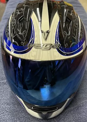 Vega Altura Slayer Motorcycle Helmet Size XXL DOT Approved Black Blue • $49.95
