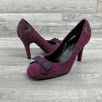 $24 • Buy Amanda Smith Beau Pink Tweed Heels W/ Bow Leather Trim Women Shoe 6M