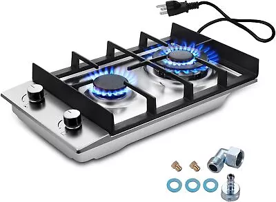 Gas Stove Top 2 Burner Bulit-in Cooktop 12 Inch Stainless Steel Propane  NG/LPG • $190