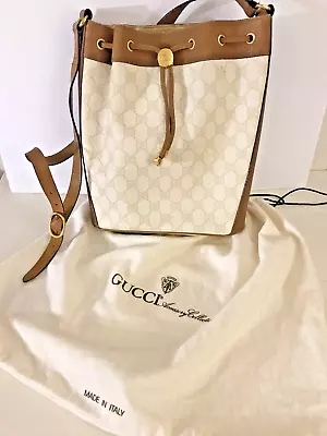 Vintage GUCCI Sherry Line GG Drawstring Shoulder Bag Purse Bucket • $450