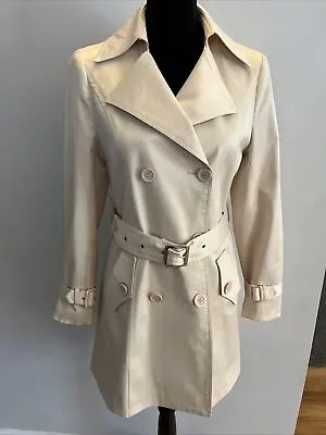 Vintage 90s Max Mara Belted Trench Coat Size M Light Beige Double Breasted • $135