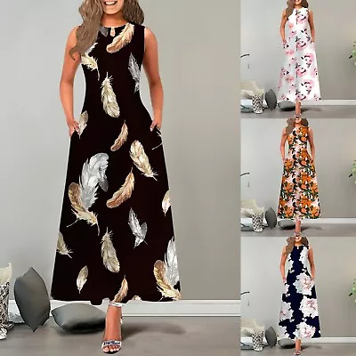 Plus Size Beach Dresses Women A Line Dress Maxi Long Dress Sleeveless Print • $41.46